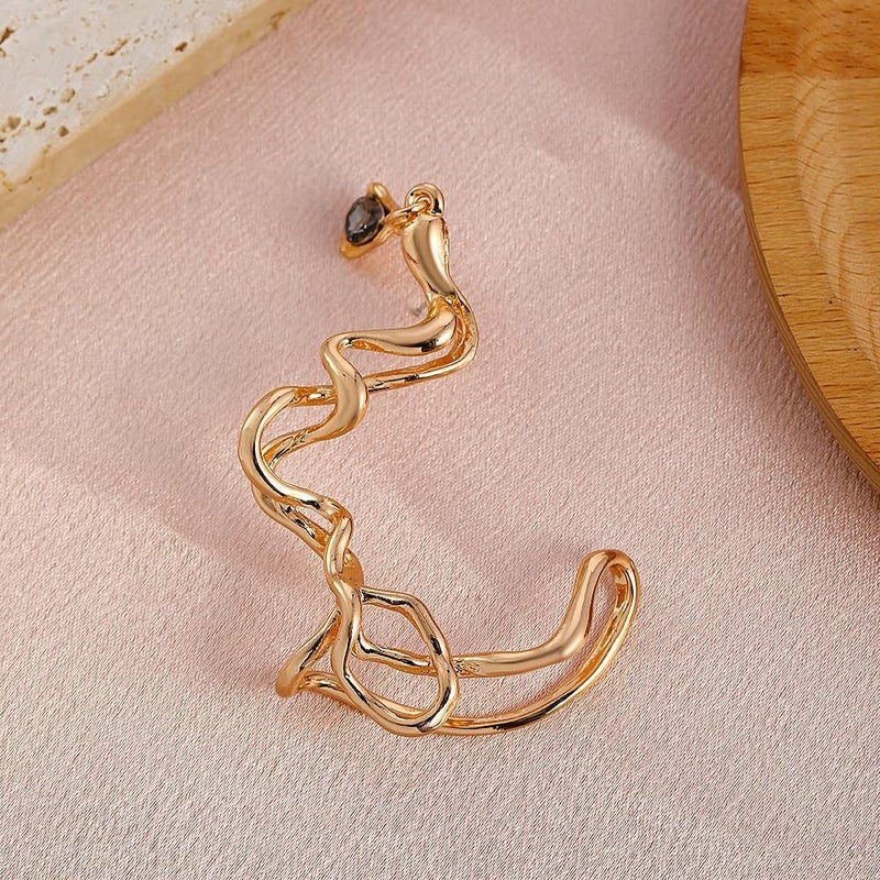Sdouefos Store Ear Cuff Earrings for Women Trendy Gem Stuff Gifts Christmas Gifts Zircon Ear Cuff Earrings No Piercing Gem Ear Clip Wrap Around Fake Earrings Ear Wrap Crawler CZ Wrap Earrings（Gold） - Image 2